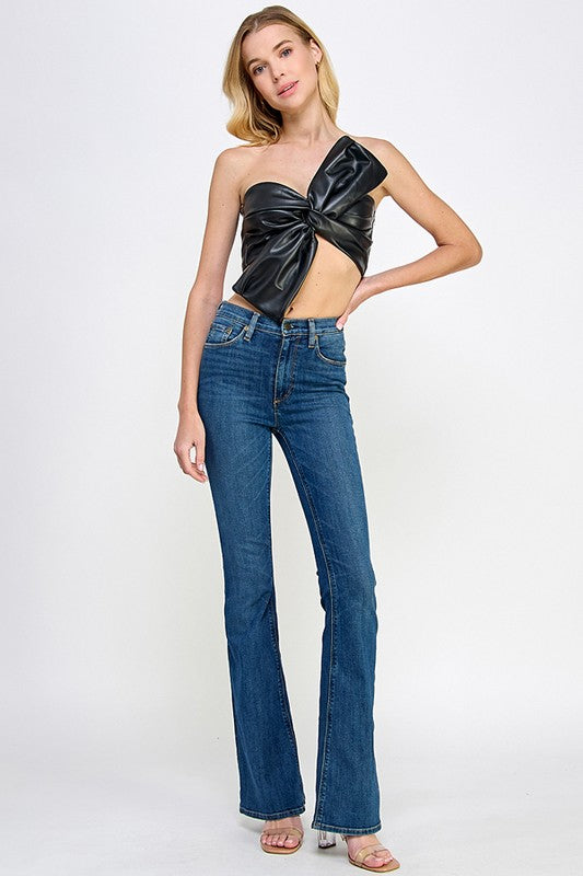 Sophia Front Bow Leather Crop Top