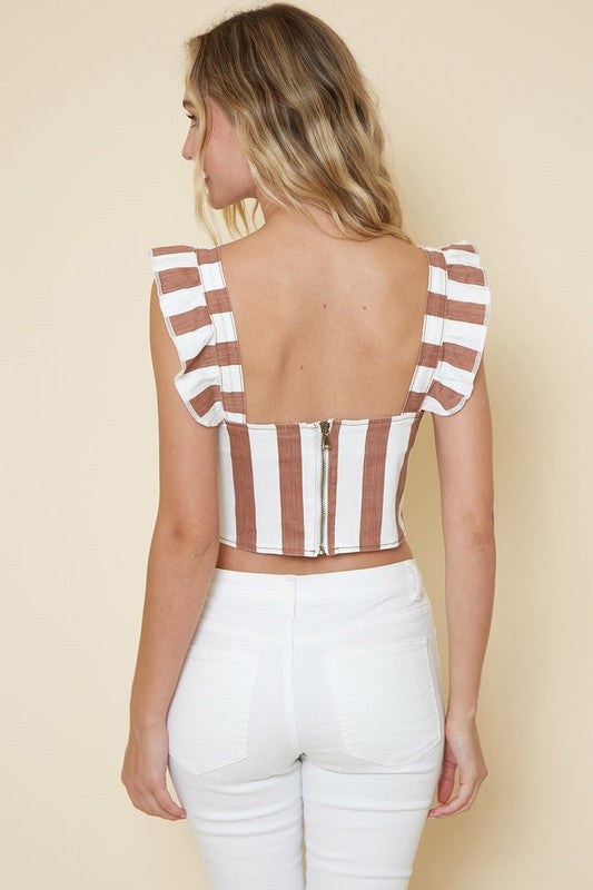 Striped Ruffle Shoulder Tank