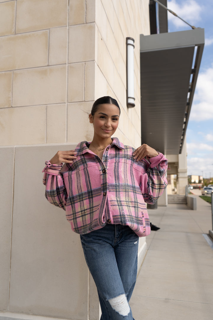 Addilyn Sequin Plaid Shirt