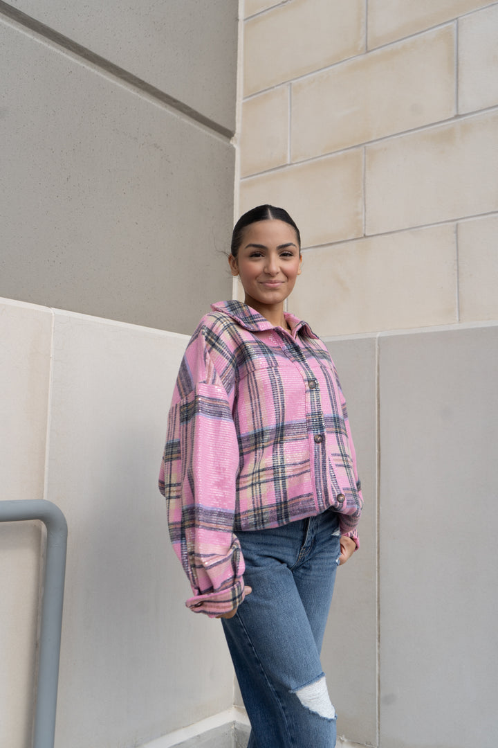 Addilyn Sequin Plaid Shirt