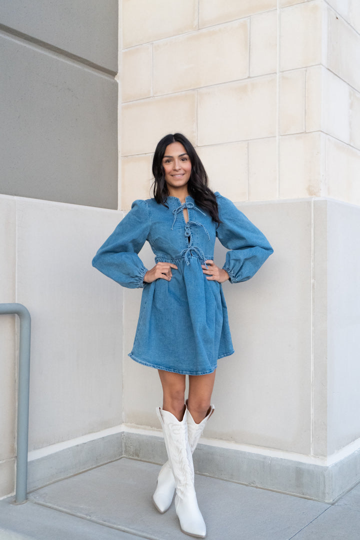 Kari Denim Bow Mini Dress