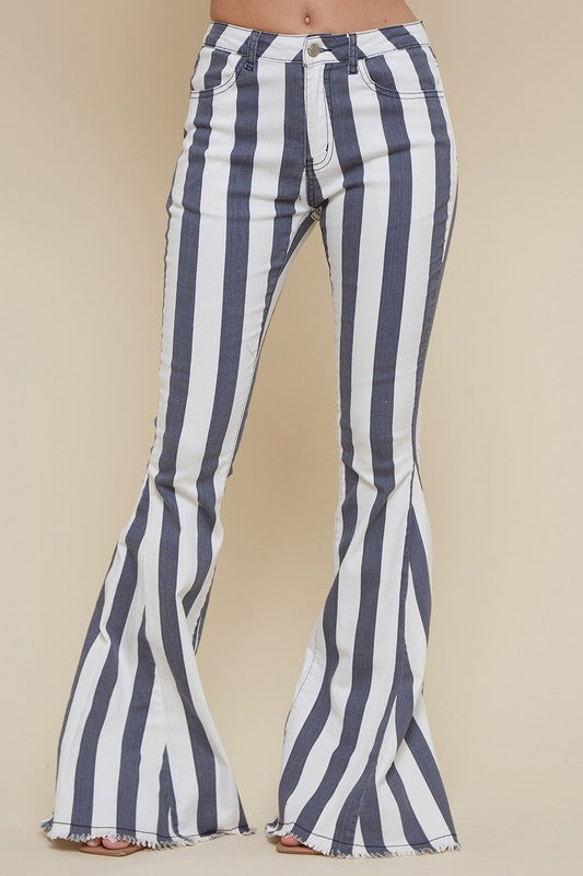 Striped Denim Flares