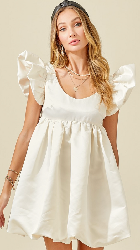 Lucie Ruffle Sleeve Satin Dress